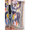 DIONA J GEOMETRIC TRIM TIE DYE PRINT KIMONO CARDIGAN ONE SIZE COLOR NAVY