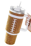 40oz Gameday Football Rhinestone Bling Glam Tumbler with Handle and Straw Stainless Steel and Double Wall Insulated