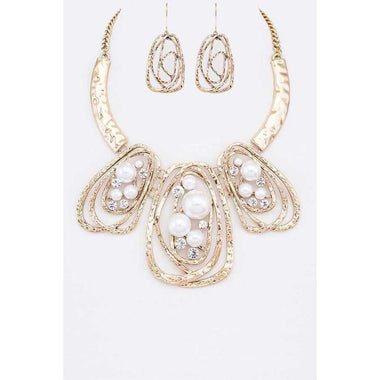 DIONA J PEARL CRYSTAL STATEMENT COLLAR NECKLACE SET COLOR GOLD/WHITE