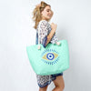 Diona J Evil Eye Shopping Beach Shoulder Tote Bag Mint Green