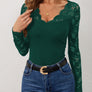 Lace Wavy Hem V-Neck Long Sleeve Top