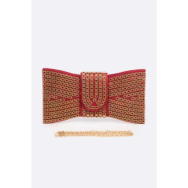 DIONA J RHINESTONE BOWTIE ICONIC CLUTCH BAG COLOR RED