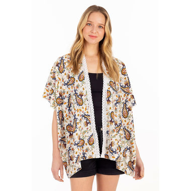 DIONA J PAISLEY LACE KIMONO ONE SIZE COLOR IVORY