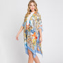 DIONA J HAND DRAWN WATERCOLOR TROPICAL LEAVES KIMONO ONE SIZE COLOR BLUE