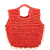 DIONA J STRAW HANDLE CHAIN LINK TOTE BAG COLOR RED