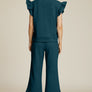 Double Take Full Size Texture Ruffle Short Sleeve Top and Wide Leg Pants Set