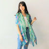DIONA J IMPRESSIONIST ABSTRACT PRINT KIMONO ONE SIZE COLOR GREEN