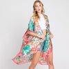 DIONA J HAND DRAWN WATERCOLOR TROPICAL LEAVES KIMONO ONE SIZE COLOR PINK