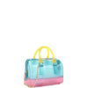 DIONA J TRENDY JELLY MULTI TONE SQUARE SHAPED HANDLE TOTE BAG COLOR BLUE/YELLOW