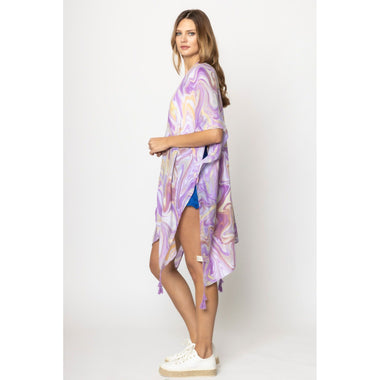 DIONA J SWIRL BORDER PRINT KIMONO ONE SIZE COLOR PURPLE