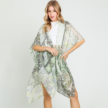 DIONA J PAISLEY FLOWER PRINT KIMONO CARDIGAN ONE SIZE COLOR LEMON