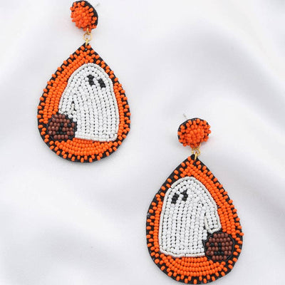 Halloween Ghost Teardrop Seed Bead Dangle Earring