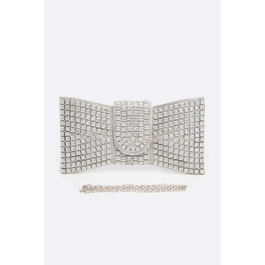 DIONA J RHINESTONE BOWTIE ICONIC CLUTCH BAG COLOR SILVER