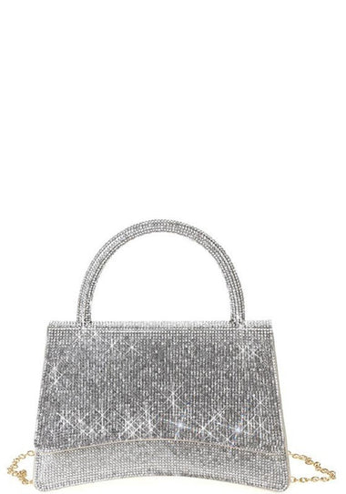 RHINESTONE ALL OVER CURVED HANDLE BAG