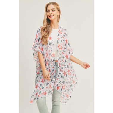 DIONA J MULTI STAR KIMONO CARDIGAN ONE SIZE COLOR WHITE