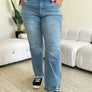 Judy Blue Full Size Mid Rise Distressed Straight Jeans