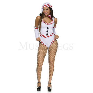 Sexy Snow Women 4 Pc White Red Polyester Halloween Cosplay Costume Set Size S/M