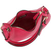 DIONA J WOMEN'S LEATHER TRENDY CURVED ROUND ZIPPER SHOULDER BAG COLOR FUCHSIA