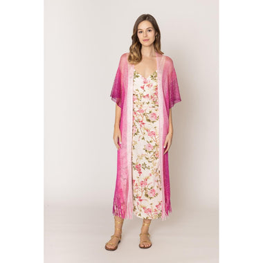 DIONA J TWO TONE LUREX KIMONO CARDIGAN ONE SIZE COLOR FUCHSIA