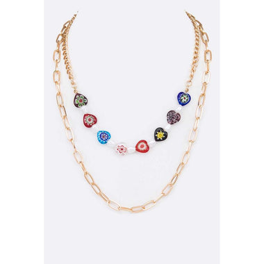 DIONA J COLOR HEART STRING LAYER NECKLACE GOLD/MULTI