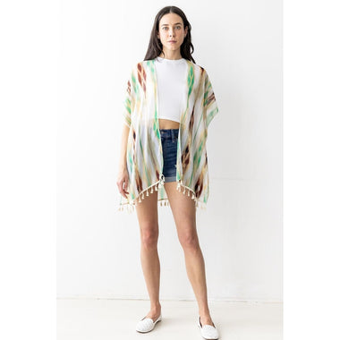 DIONA J FASHION MULTI PATTERN KIMONO ONE SIZE COLOR BEIGE