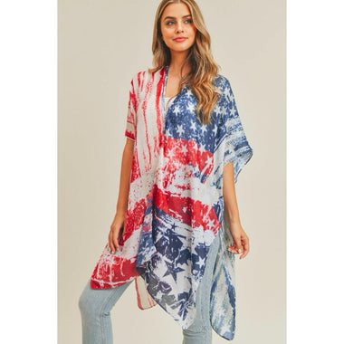 DIONA J VINTAGE AMERICAN FLAG KIMONO ONE SIZE MULTICOLOR