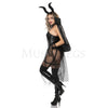 Dark Devil 6 Pc Black Teddy bodysuit Pentagram Contrast Lace Costume Set Size ML