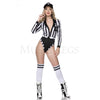 Referee Babe 4 Pc Black & White Striped Front Zip Cosplay Women Costume Size XS