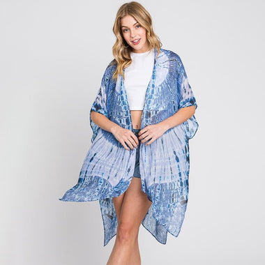 DIONA J TIE DYE PRINT KIMONO CARDIGAN ONE SIZE COLOR BLUE