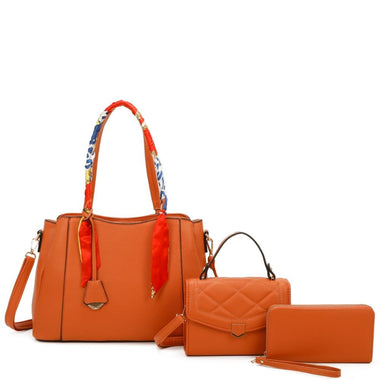 DIONA J 3IN1 WOMEN'S CHIC SATCHEL W HANDLE BAG AND WALLET SET COLOR ORANGE