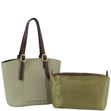 DIONA J 2IN1 LEATHER SMOOTH HANDLE SATCHEL W ZIPPER BAG SET COLOR SAGE