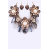 DIONA J RESIN PEBBLE STONE FLOWER STATEMENT NECKLACE SET COLOR NATURAL