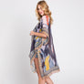 DIONA J GEOMETRIC TRIM TIE DYE PRINT KIMONO CARDIGAN ONE SIZE COLOR NAVY