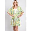 DIONA J FRONT ROPE FLOWER PRINT KIMONO ONE SIZE COLOR GREEN