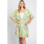 DIONA J FRONT ROPE FLOWER PRINT KIMONO ONE SIZE COLOR GREEN