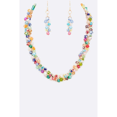 DIONA J FRINGE CRYSTAL STATEMENT COLLAR NECKLACE SET LIGHT MULTI