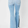 Judy Blue Full Size Mid Rise Raw Hem Slit Flare Jeans