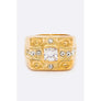 Diona J Crystal Accent Unisex Square Gold Ring Size 8