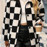 Double Take Full Size Checkered Button Front Coat with Pockets