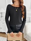 Lace Detail Butterfly Back Round Neck Long Sleeve T-Shirt