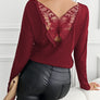 Lace Detail Butterfly Back Round Neck Long Sleeve T-Shirt