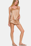 Zenana V-Neck Satin Cami and Elastic Waist Shorts Lounge Set