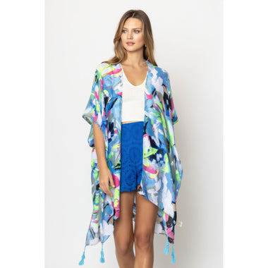 DIONA J ABSTRACT PRINT KIMONO ONE SIZE COLOR BLUE