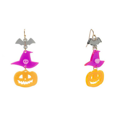 Halloween Pumpkin Witch Hat Dangle Earring