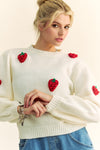 Davi & Dani Crochet Strawberry Round Neck Sweater