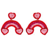 2-Tier Heart Rainbow Seed Bead Handmade Beaded Dangle & Drop Valentine Earrings