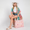 DIONA J HAND DRAWN WATERCOLOR TROPICAL LEAVES KIMONO ONE SIZE COLOR PINK