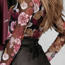 Floral Mock Neck Long Sleeve Mesh Top