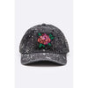 DIONA J SEQUIN ROSE PATCH PAINT SPLATTERED COTTON CAP COLOR BLACK