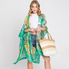 DIONA J HAND DRAWN WATERCOLOR TROPICAL LEAVES KIMONO ONE SIZE COLOR GREEN